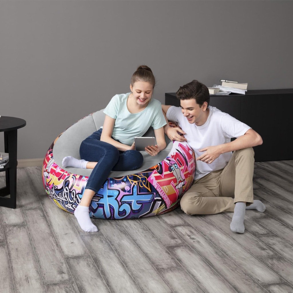 أريكة هوائية مريحة بتصميم شبابي أنيق وعصري قابلة للنفخ بسهولة Fauteuil Gonflable Graffiti Soft Top 112 x 112 x 66cm Bestway#75075 – Image 4