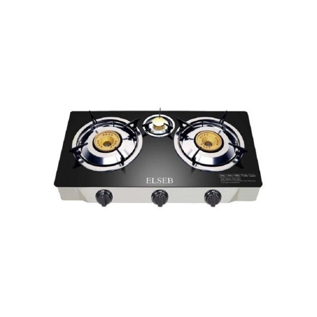 ELSEB Réchaud À Gaz en verre 3 Feux – Cuisinière Inoxydable