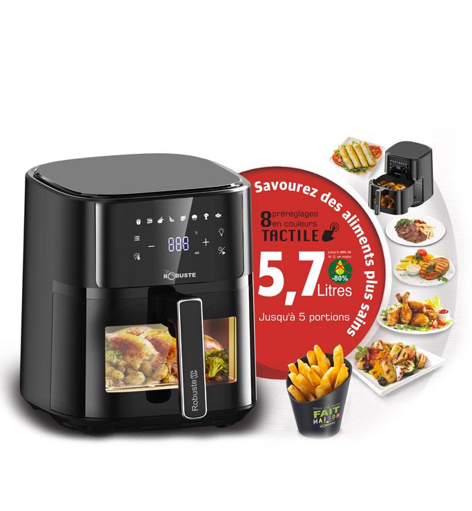 Friteuse sans huile Airfryer 5,7 litres 1700W ROBUSTE Originale avec 8 prereglages et une lampe Avec Fenêtre Visible – Image 6