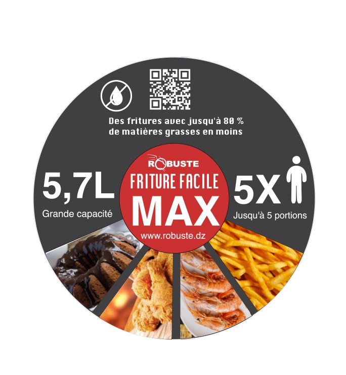 Friteuse sans huile Airfryer 5,7 litres 1700W ROBUSTE Originale avec 8 prereglages et une lampe Avec Fenêtre Visible – Image 10