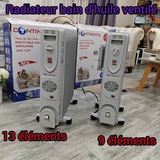 Radiateur Bain D'huile CONTINENTAL 9٫ 11 et 13 éléments ventilé - 2500 Watt
